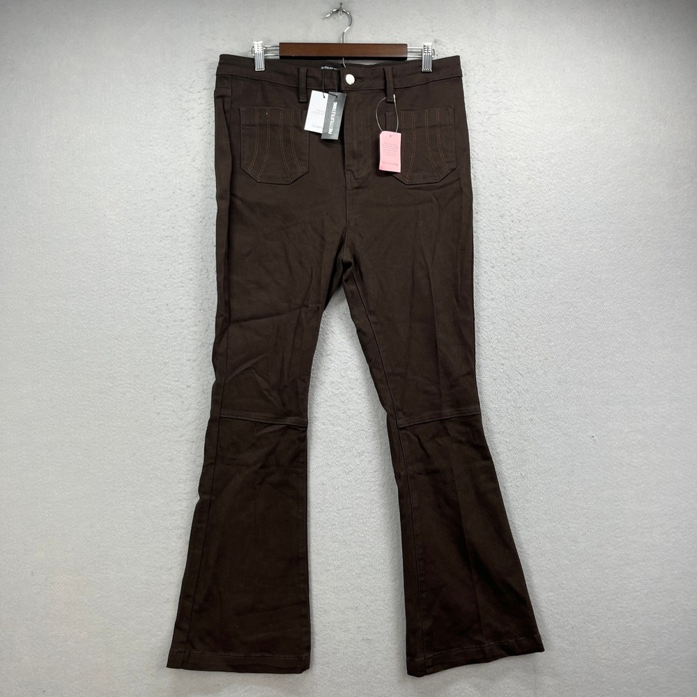 PrettyLittleThing Petite Flared Jeans Women 10 Brown Dark Chocolate Denim Fitted